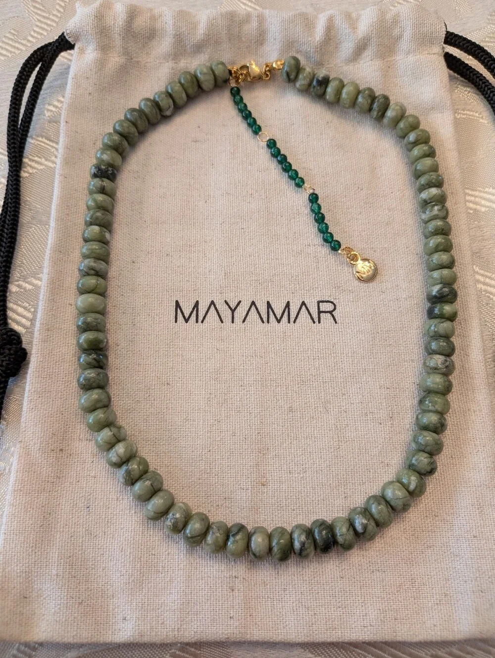 Mayamar Genuine Green Jade Beaded Necklace & Gift Bag - Picture 3 of 4